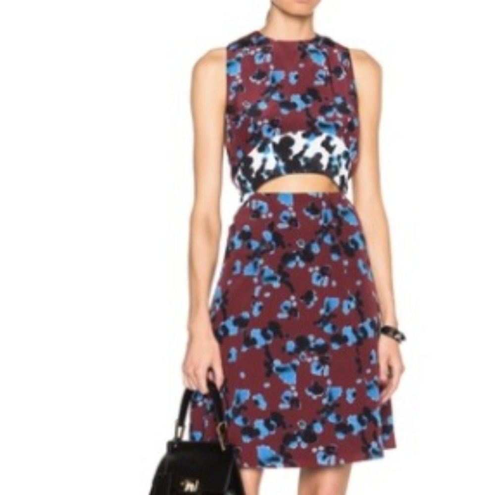 Tanya Taylor Mallory Ink Print Cutout Dress